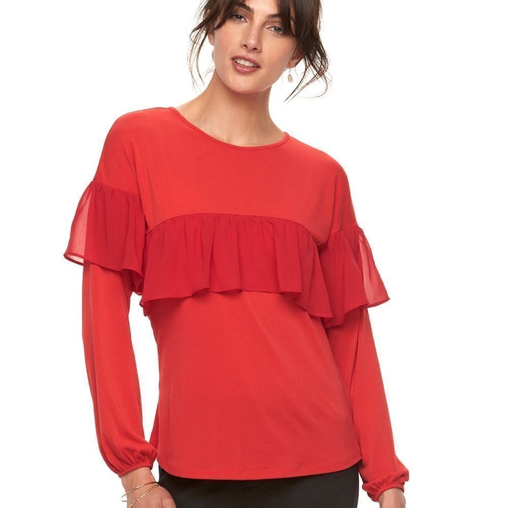 Red Women’s ELLE Ruffle long sleeve top